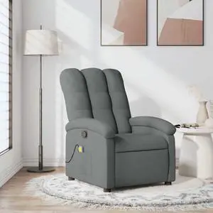 vidaXL Massage Recliner Chair for Adults, Single Theater Seating with Vibration Massage & Manually Adjustable Backrest/Footrest, Modern Reclining Sofa for Living Room, Dark Gray Fabric