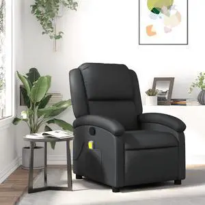 vidaXL Massage Recliner Chair for Living Room, Adjustable Recliner with 6-Point Vibration Massage, Home Theater Seating with Padded Seat Backrest, Black Real Leather