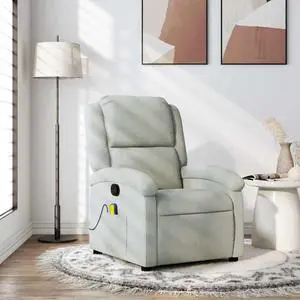 vidaXL Massage Recliner Chair for Living Room, Adjustable Recliner with 6-Point Vibration Massage, Home Theater Seating with Padded Seat Backrest & Side Pocket, Light Gray Velvet