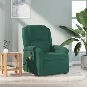 vidaXL Massage Recliner Chair for Living Room, Adjustable Recliner with 6-Point Vibration Massage, Home Theater Seating with Padded Seat Backrest & Side Pocket, Dark Green Velvet