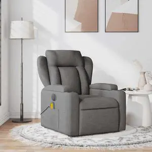 vidaXL Dark Gray Fabric Recliner Chair with 6-Point Vibration Massage, Adjustable Backrest & Footrest, Cup Holders, Side Pocket, Padded Seat, Perfect for Living Room or Home Theater Seating vidaXL Dark Gray Fabric Recliner Chair with 6-Point Vibration Massage, Adjustable Backrest & Footrest, Cup Holders, Side Pocket, Padded Seat, Perfect for Living Room or Home Theater Seating