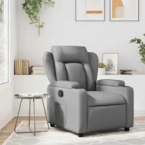 vidaXL Gray Leather Recliner Chair with 6-Point Vibration Massage, Adjustable Backrest & Footrest, Cup Holders, Side Pocket, Padded Seat, Perfect for Living Room or Home Theater Seating