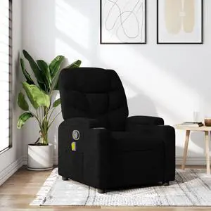 vidaXL Black Fabric Recliner Chair with 6-Point Vibration Massage, Adjustable Backrest & Footrest, Cup Holders, Side Pocket, Padded Seat, Perfect for Living Room or Home Theater Seating