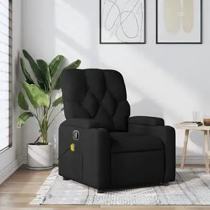vidaXL Fabric Massage Recliner Chair for Living Room, Home Theater, 6-Point Vibration Massage, Adjustable Back & Footrest, Cup Holders, Black