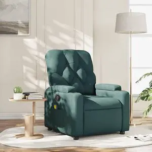 vidaXL Fabric Massage Recliner Chair for Living Room, Home Theater, 6-Point Vibration Massage, Adjustable Back & Footrest, Cup Holders, Dark Green