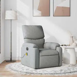vidaXL Fabric Massage Recliner Chair for Living Room, Home Theater, 6-Point Vibration Massage, Adjustable Back & Footrest, Side Pocket, Light Gray