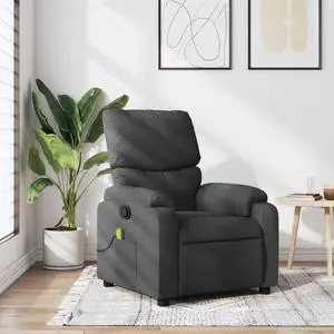 vidaXL Fabric Massage Recliner Chair for Living Room, Home Theater, 6-Point Vibration Massage, Adjustable Back & Footrest, Side Pocket, Dark Gray