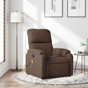 vidaXL Massage Recliner Chair with 6-Point Vibration Massage and Convenient Side Pocket, Brown Microfiber Rocker, Adjustable Backrest & Footrest Lounge Seat for Living Room, USB Charge Port