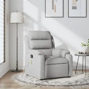 vidaXL Massage Recliner Chair with 6-Point Vibration Massage and Convenient Side Pocket, Light Gray Fabric Rocker, Adjustable Backrest & Footrest Lounge Seat for Living Room, USB Charge Port