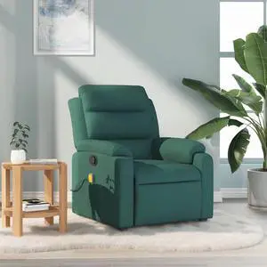 vidaXL Massage Recliner Chair with 6-Point Vibration Massage and Convenient Side Pocket, Dark Green Fabric Rocker, Adjustable Backrest & Footrest Lounge Seat for Living Room, USB Charge Port