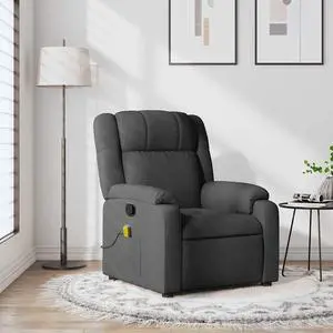 vidaXL Massage Recliner Chair for Living Room, Adjustable Recliner with 6-Point Vibration Massage, Home Theater Seating with Padded Seat Backrest & Side Pocket, Dark Gray Fabric