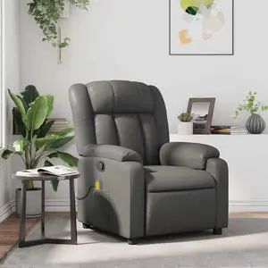 vidaXL Massage Recliner Chair for Living Room, Adjustable Recliner with 6-Point Vibration Massage, Home Theater Seating with Padded Seat Backrest & Side Pocket, Gray Leather