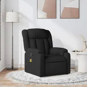 vidaXL Massage Recliner Chair for Living Room, Adjustable Recliner with 6-Point Vibration Massage, Home Theater Seating with Padded Seat Backrest & Side Pocket, Black Fabric