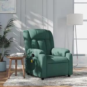 vidaXL Massage Recliner Chair for Living Room, Adjustable Recliner with 6-Point Vibration Massage, Home Theater Seating with Padded Seat Backrest & Side Pocket, Dark Green Fabric