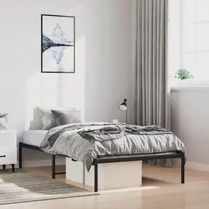 vidaXL 12-Inch Black Metal Twin XL Bed Frame, Heavy-Duty Construction with Under-Bed Storage for Modern Bedroom, No Box Spring Needed & Easy Assembly, No Mattress