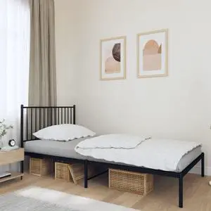 vidaXL 12-Inch Black Metal Twin XL Bed Frame with Headboard, Heavy-Duty Construction with Under-Bed Storage for Modern Bedroom, No Box Spring Needed & Easy Assembly, No Mattress