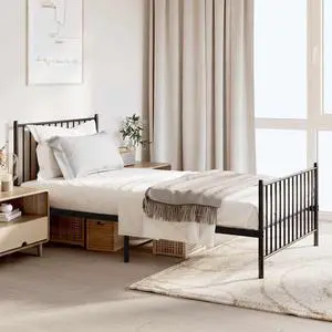 vidaXL 12-Inch Black Metal Twin Bed Frame with Headboard & Footboard, Heavy-Duty Construction with Under-Bed Storage for Modern Bedroom, No Box Spring Needed & Easy Assembly, No Mattress