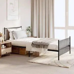 vidaXL 12-Inch Black Metal Twin XL Bed Frame with Headboard & Footboard, Heavy-Duty Construction with Under-Bed Storage for Modern Bedroom, No Box Spring Needed & Easy Assembly, No Mattress