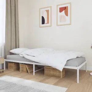 vidaXL 12-Inch White Metal Twin Bed Frame, Heavy-Duty Construction with Under-Bed Storage for Modern Bedroom, No Box Spring Needed & Easy Assembly, No Mattress