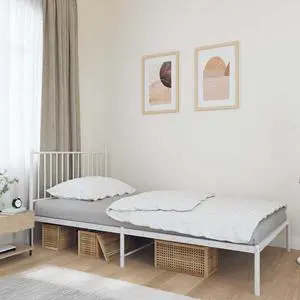 vidaXL 12-Inch White Metal Twin Bed Frame with Headboard, Heavy-Duty Construction with Under-Bed Storage for Modern Bedroom, No Box Spring Needed & Easy Assembly, No Mattress