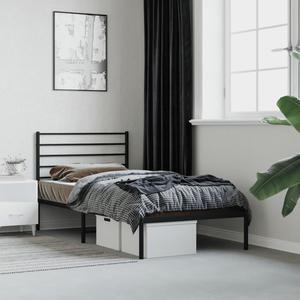 vidaXL 12 Inch Twin XL Metal Bed Frame with Headboard, No Box Spring Needed, Noise Free Platform Bed Frame with Steel Slats, Easy Assembly, Under Bed Storage, Minimalist, Black