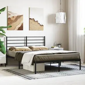vidaXL 12 Inch Full Metal Bed Frame with Headboard, No Box Spring Needed, Noise Free Platform Bed Frame with Steel Slats, Easy Assembly, Under Bed Storage, Minimalist, Black