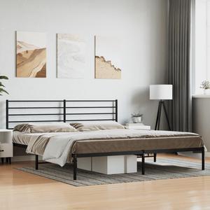 vidaXL 12 Inch California King Metal Bed Frame with Headboard, No Box Spring Needed, Noise Free Platform Bed Frame with Steel Slats, Easy Assembly, Under Bed Storage, Minimalist, Black