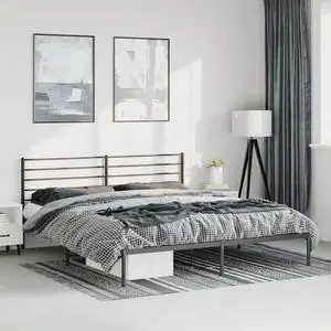 vidaXL 12 Inch King Metal Bed Frame with Headboard, No Box Spring Needed, Noise Free Platform Bed Frame with Steel Slats, Easy Assembly, Under Bed Storage, Minimalist, Black