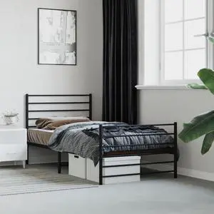 vidaXL 12 Inch Twin Metal Bed Frame with Headboard & Footboard, No Box Spring Needed, Noise Free Platform Bed Frame with Steel Slats, Easy Assembly, Under Bed Storage, Minimalist, Black