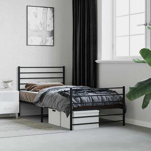 vidaXL 12 Inch Twin XL Metal Bed Frame with Headboard & Footboard, No Box Spring Needed, Noise Free Platform Bed Frame with Steel Slats, Easy Assembly, Under Bed Storage, Minimalist, Black