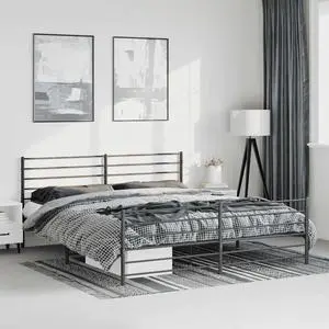 vidaXL 12 Inch California King Metal Bed Frame with Headboard & Footboard, No Box Spring Needed, Noise Free Platform Bed Frame with Steel Slats, Easy Assembly, Under Bed Storage, Minimalist, Black