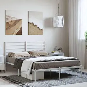 vidaXL 12 Inch Full Metal Bed Frame with Headboard, No Box Spring Needed, Noise Free Platform Bed Frame with Steel Slats, Easy Assembly, Under Bed Storage, Minimalist, White