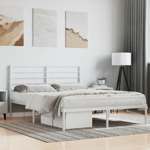 vidaXL 12 Inch Queen Metal Bed Frame with Headboard, No Box Spring Needed, Noise Free Platform Bed Frame with Steel Slats, Easy Assembly, Under Bed Storage, Minimalist, White