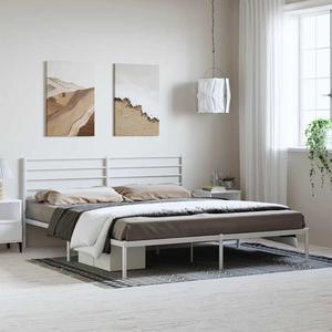 vidaXL 12 Inch King Metal Bed Frame with Headboard, No Box Spring Needed, Noise Free Platform Bed Frame with Steel Slats, Easy Assembly, Under Bed Storage, Minimalist, White