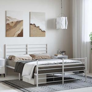 vidaXL 12 Inch Queen Metal Bed Frame with Headboard & Footboard, No Box Spring Needed, Noise Free Platform Bed Frame with Steel Slats, Easy Assembly, Under Bed Storage, Minimalist, White