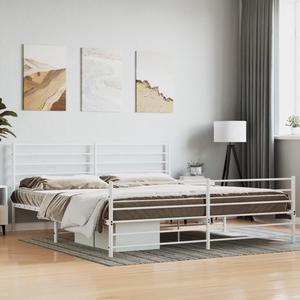 vidaXL 12 Inch King Metal Bed Frame with Headboard & Footboard, No Box Spring Needed, Noise Free Platform Bed Frame with Steel Slats, Easy Assembly, Under Bed Storage, Minimalist, White