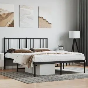 vidaXL 12 Inch Full Metal Bed Frame with Headboard, No Box Spring Needed, Noise Free Platform Bed Frame with Steel Slats, Easy Assembly, Under Bed Storage, Minimalist, Black