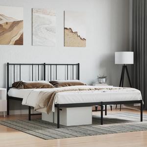 vidaXL 12 Inch Queen Metal Bed Frame with Headboard, No Box Spring Needed, Noise Free Platform Bed Frame with Steel Slats, Easy Assembly, Under Bed Storage, Minimalist, Black