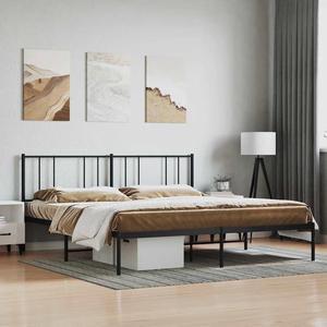 vidaXL 12 Inch King Metal Bed Frame with Headboard, No Box Spring Needed, Noise Free Platform Bed Frame with Steel Slats, Easy Assembly, Under Bed Storage, Minimalist, Black