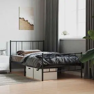 vidaXL 12 Inch Twin Metal Bed Frame with Headboard & Footboard, No Box Spring Needed, Noise Free Platform Bed Frame with Steel Slats, Easy Assembly, Under Bed Storage, Minimalist, Black