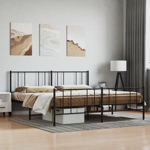 vidaXL 12 Inch California King Metal Bed Frame with Headboard & Footboard, No Box Spring Needed, Noise Free Platform Bed Frame with Steel Slats, Easy Assembly, Under Bed Storage, Minimalist, Black