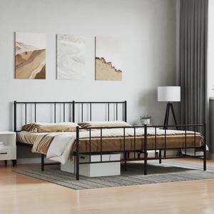 vidaXL 12 Inch King Metal Bed Frame with Headboard & Footboard, No Box Spring Needed, Noise Free Platform Bed Frame with Steel Slats, Easy Assembly, Under Bed Storage, Minimalist, Black