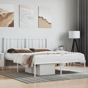 vidaXL 12 Inch Queen Metal Bed Frame with Headboard, No Box Spring Needed, Noise Free Platform Bed Frame with Steel Slats, Easy Assembly, Under Bed Storage, Minimalist, White