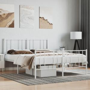 vidaXL 12 Inch Queen Metal Bed Frame with Headboard & Footboard, No Box Spring Needed, Noise Free Platform Bed Frame with Steel Slats, Easy Assembly, Under Bed Storage, Minimalist, White
