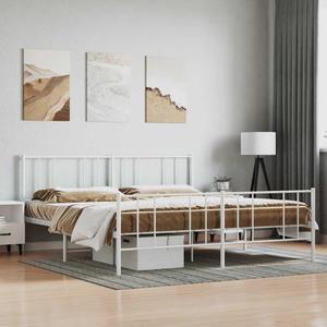 vidaXL 12 Inch California King Metal Bed Frame with Headboard & Footboard, No Box Spring Needed, Noise Free Platform Bed Frame with Steel Slats, Easy Assembly, Under Bed Storage, Minimalist, White