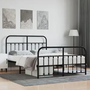 vidaXL 12 Inch Full Metal Bed Frame with Headboard & Footboard, No Box Spring Needed, Noise Free Platform Bed Frame with Steel Slats, Easy Assembly, Under Bed Storage, Minimalist, Black