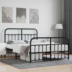 vidaXL 12 Inch Queen Metal Bed Frame with Headboard & Footboard, No Box Spring Needed, Noise Free Platform Bed Frame with Steel Slats, Easy Assembly, Under Bed Storage, Minimalist, Black