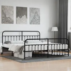 vidaXL 12 Inch King Metal Bed Frame with Headboard & Footboard, No Box Spring Needed, Noise Free Platform Bed Frame with Steel Slats, Easy Assembly, Under Bed Storage, Minimalist, Black