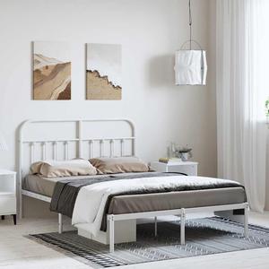 vidaXL 12 Inch Queen Metal Bed Frame with Headboard, No Box Spring Needed, Noise Free Platform Bed Frame with Steel Slats, Easy Assembly, Under Bed Storage, Minimalist, White