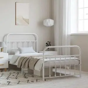vidaXL 12 Inch Twin XL Metal Bed Frame with Headboard & Footboard, No Box Spring Needed, Noise Free Platform Bed Frame with Steel Slats, Easy Assembly, Under Bed Storage, Minimalist, White